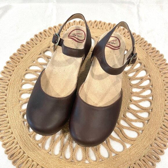 Dansko Sam Clog Teak Brown Leather Ankle Strap Size 38 - Picture 3 of 11